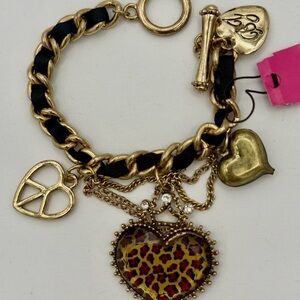 Betsey Johnson Peace Crown Leopard Heart Charm Bracelet !